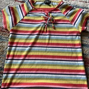 Kidpik short sleeve stripe shirt with lace up front detail